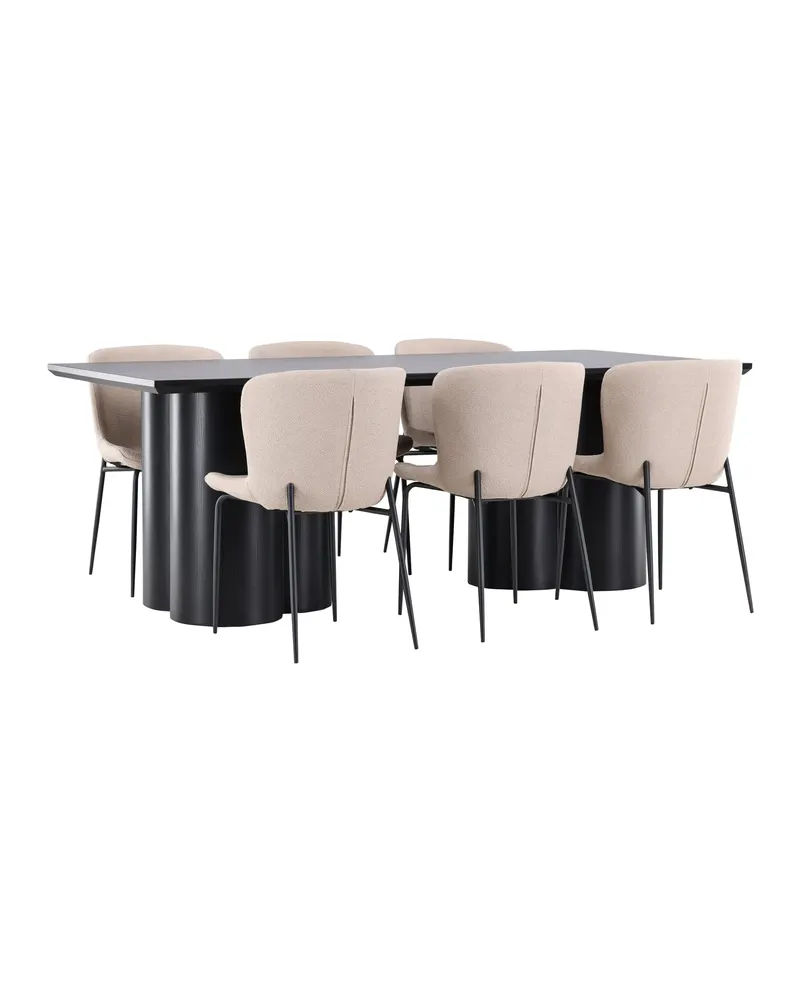 Olivia & Modesto Essgruppe mit rechteckigem Esstisch und 6 Polsterstühlen in Schwarz, Beige, Gestell Schwarz, Ansicht 7