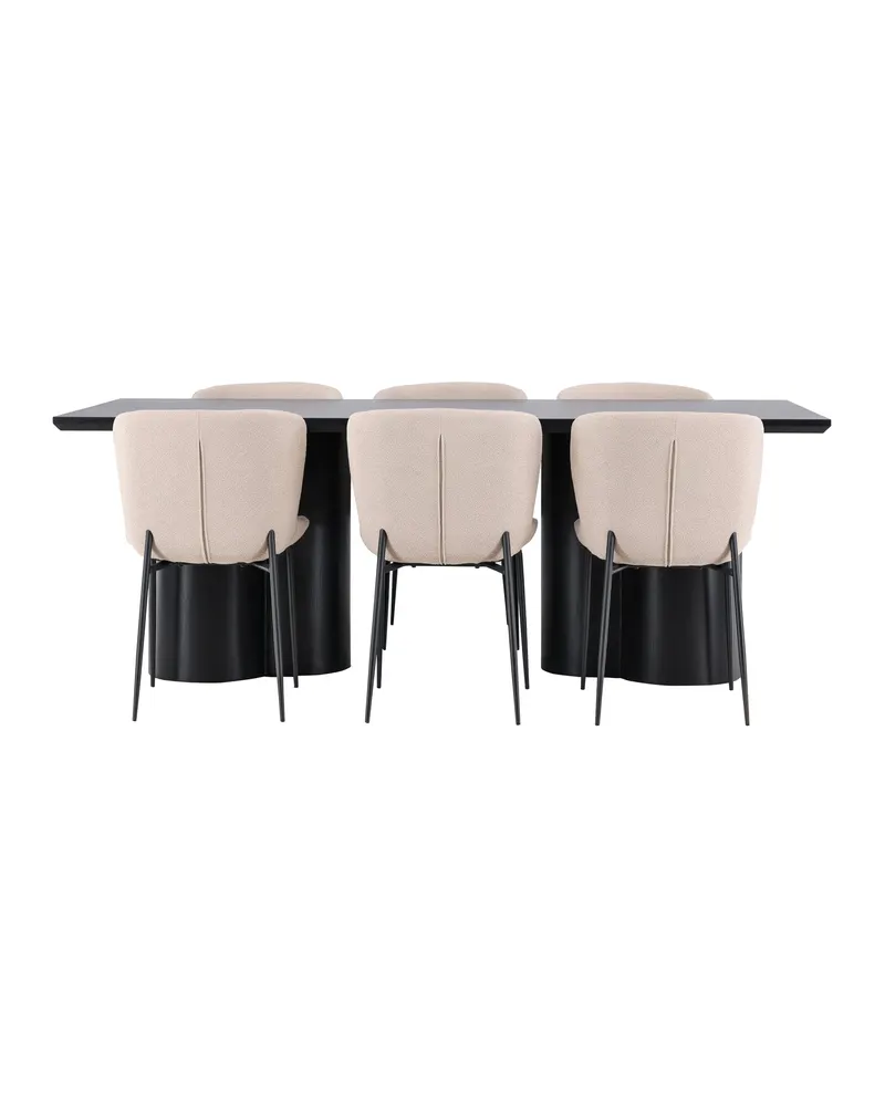 Olivia & Modesto Essgruppe mit rechteckigem Esstisch und 6 Polsterstühlen in Schwarz, Beige, Gestell Schwarz, Ansicht 8