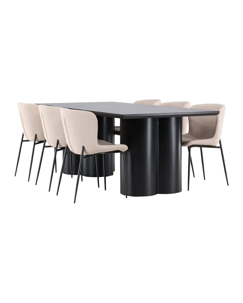 Olivia & Modesto Essgruppe mit rechteckigem Esstisch und 6 Polsterstühlen in Schwarz, Beige, Gestell Schwarz, Ansicht 10