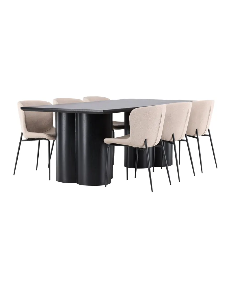 Olivia & Modesto Essgruppe mit rechteckigem Esstisch und 6 Polsterstühlen in Schwarz, Beige, Gestell Schwarz, Ansicht 11
