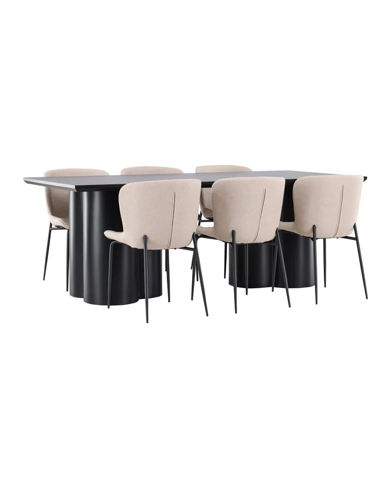 Olivia & Modesto Essgruppe mit rechteckigem Esstisch und 6 Polsterstühlen in Schwarz, Beige, Gestell Schwarz, Ansicht 12