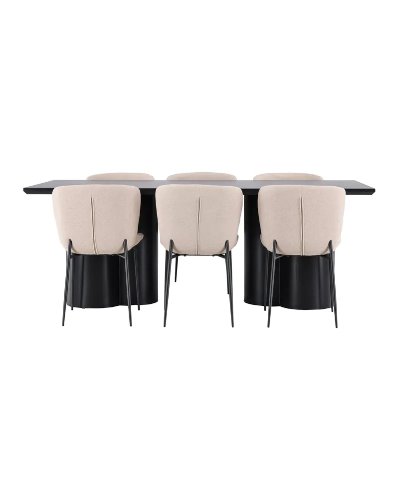 Olivia & Modesto Essgruppe mit rechteckigem Esstisch und 6 Polsterstühlen in Schwarz, Beige, Gestell Schwarz, Ansicht 2