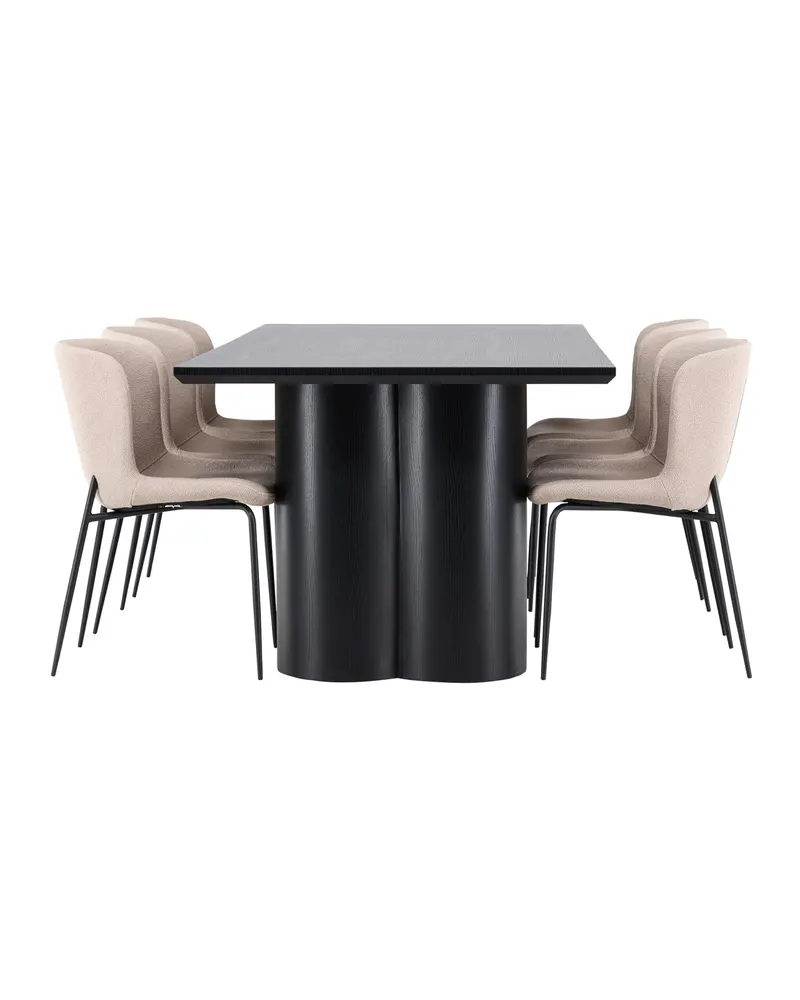 Olivia & Modesto Essgruppe mit rechteckigem Esstisch und 6 Polsterstühlen in Schwarz, Beige, Gestell Schwarz, Ansicht 3