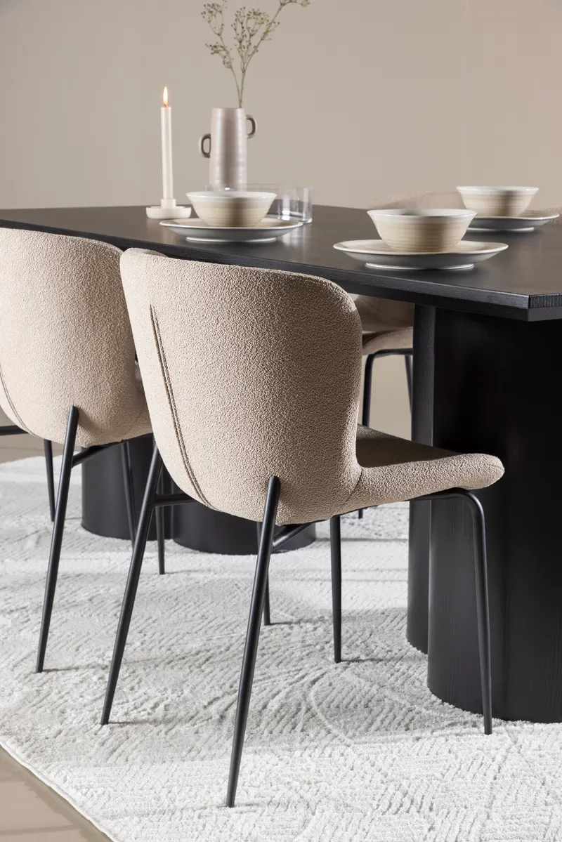 Olivia & Modesto Essgruppe mit rechteckigem Esstisch und 6 Polsterstühlen in Schwarz, Beige, Gestell Schwarz, im Wohnraum, Ansicht 2