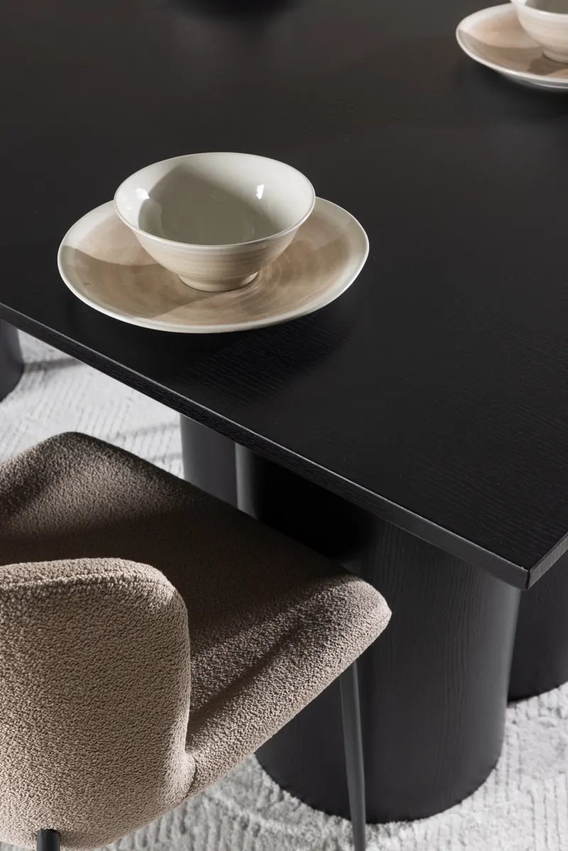 Olivia & Modesto Essgruppe mit rechteckigem Esstisch und 6 Polsterstühlen in Schwarz, Beige, Gestell Schwarz, im Wohnraum, Ansicht 3