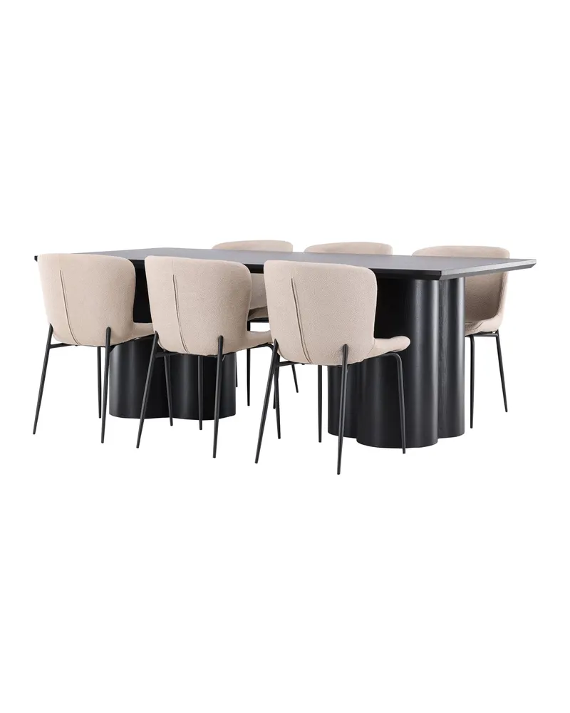 Olivia & Modesto Essgruppe mit rechteckigem Esstisch und 6 Polsterstühlen in Schwarz, Beige, Gestell Schwarz, Ansicht 4