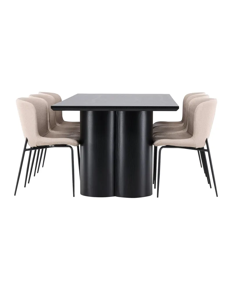 Olivia & Modesto Essgruppe mit rechteckigem Esstisch und 6 Polsterstühlen in Schwarz, Beige, Gestell Schwarz, Ansicht 5