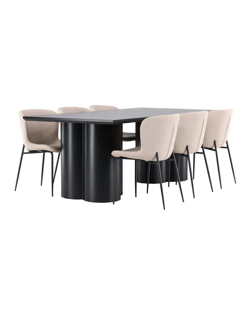Olivia & Modesto Essgruppe mit rechteckigem Esstisch und 6 Polsterstühlen in Schwarz, Beige, Gestell Schwarz, Ansicht 6