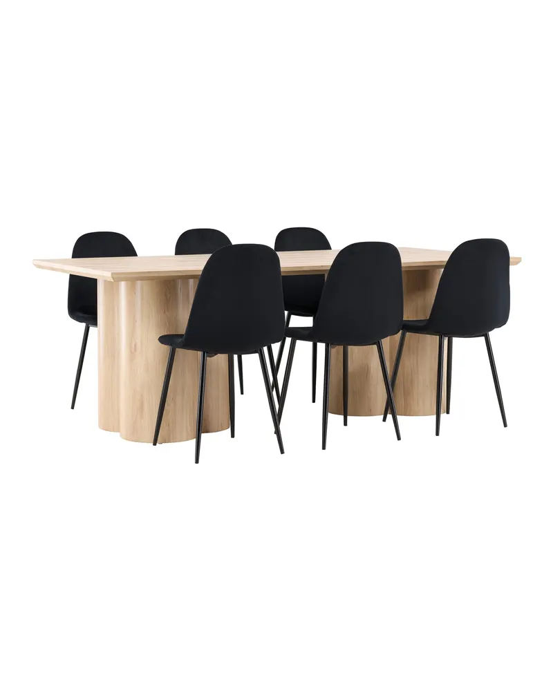 Olivia & Polar Essgruppe mit rechteckigem Esstisch und 6 Samtstühlen in Natur, Schwarz, Ansicht 8