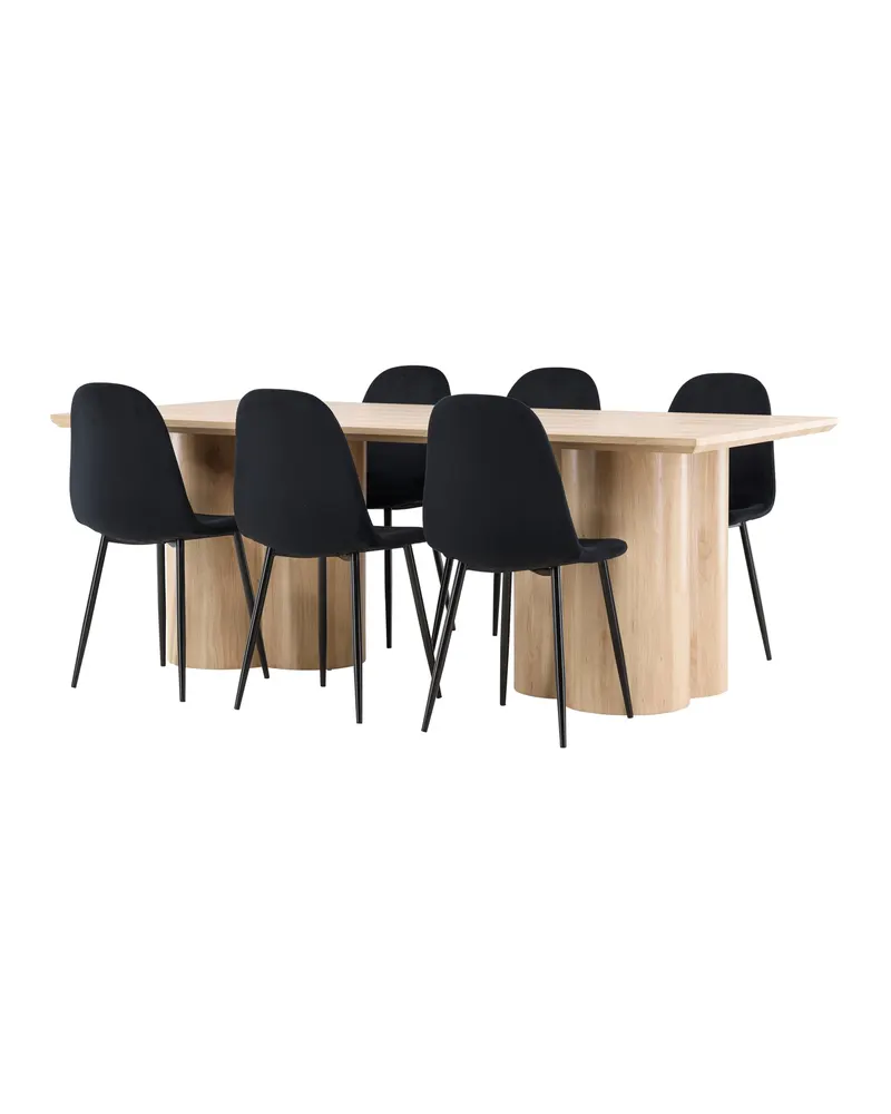 Olivia & Polar Essgruppe mit rechteckigem Esstisch und 6 Samtstühlen in Natur, Schwarz, Ansicht 10