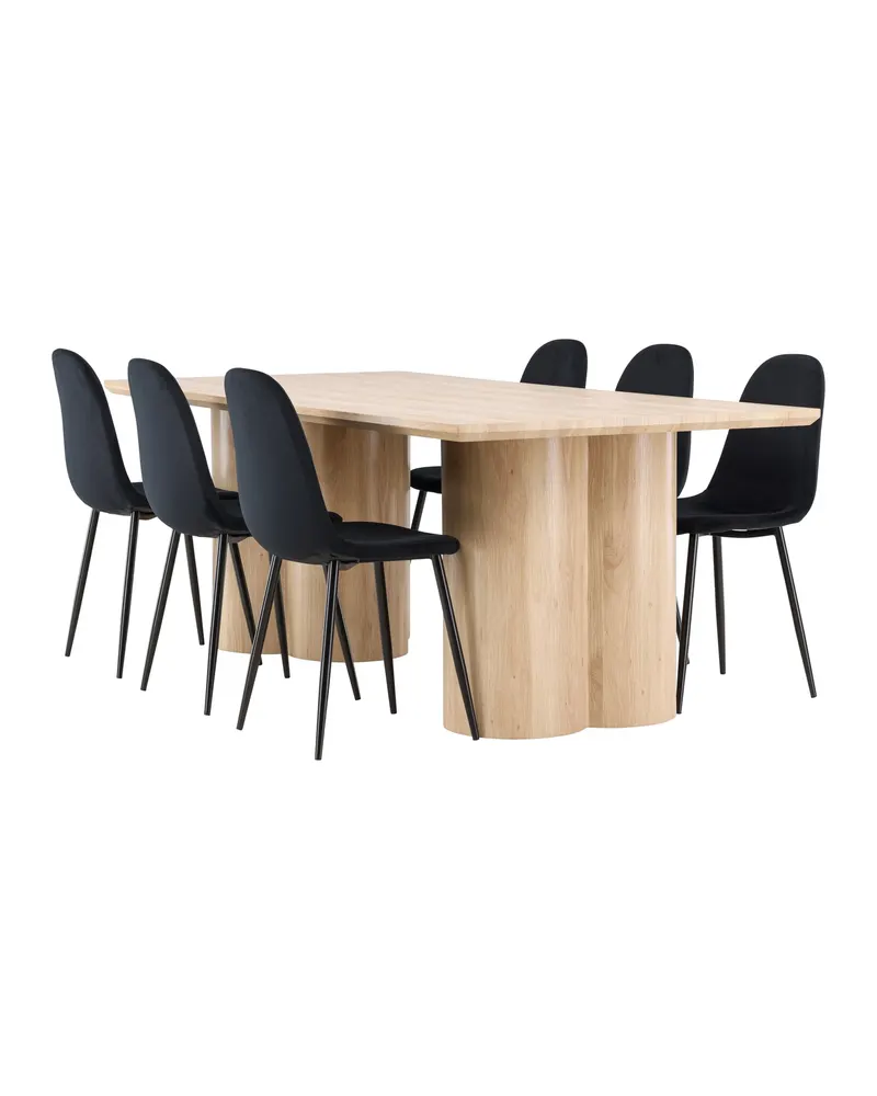 Olivia & Polar Essgruppe mit rechteckigem Esstisch und 6 Samtstühlen in Natur, Schwarz, Ansicht 11
