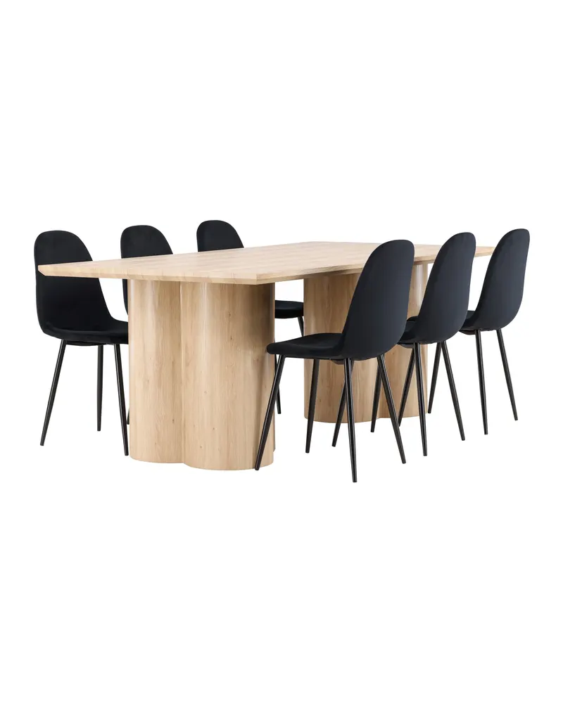 Olivia & Polar Essgruppe mit rechteckigem Esstisch und 6 Samtstühlen in Natur, Schwarz, Ansicht 2