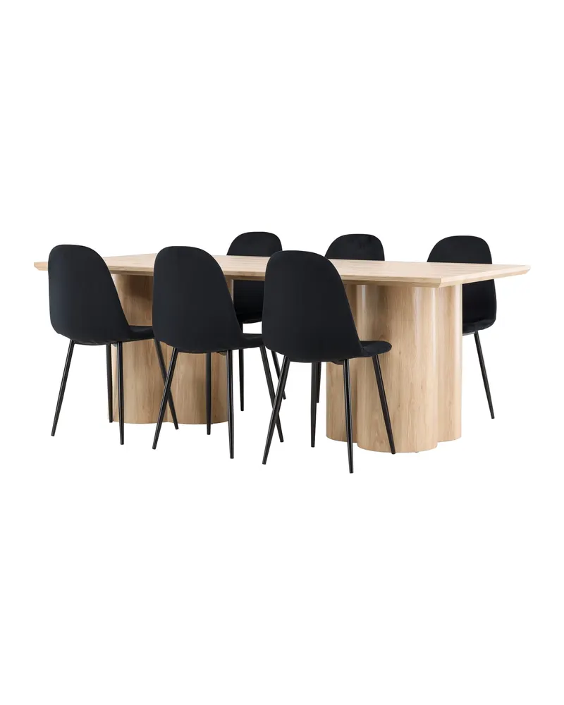 Olivia & Polar Essgruppe mit rechteckigem Esstisch und 6 Samtstühlen in Natur, Schwarz, Ansicht 4