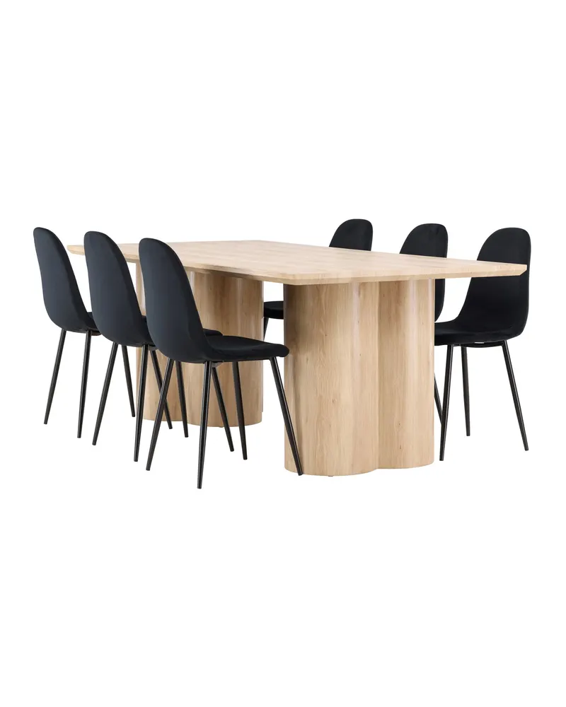 Olivia & Polar Essgruppe mit rechteckigem Esstisch und 6 Samtstühlen in Natur, Schwarz, Ansicht 5