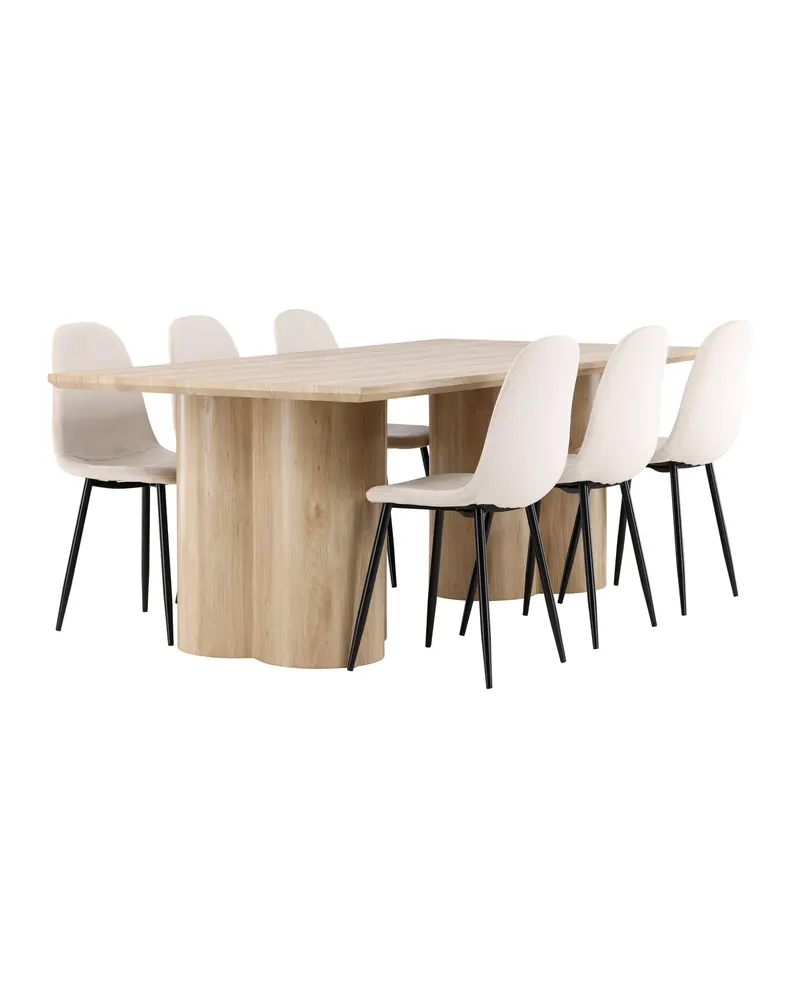 Olivia & Polar Essgruppe mit rechteckigem Esstisch und 6 Samtstühlen in Natur, Beige, Gestell Schwarz, Ansicht 7