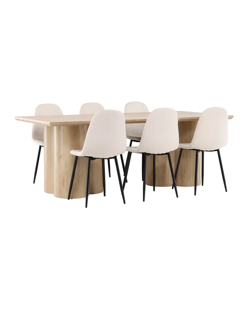 Olivia & Polar Essgruppe mit rechteckigem Esstisch und 6 Samtstühlen in Natur, Beige, Gestell Schwarz, Ansicht 8