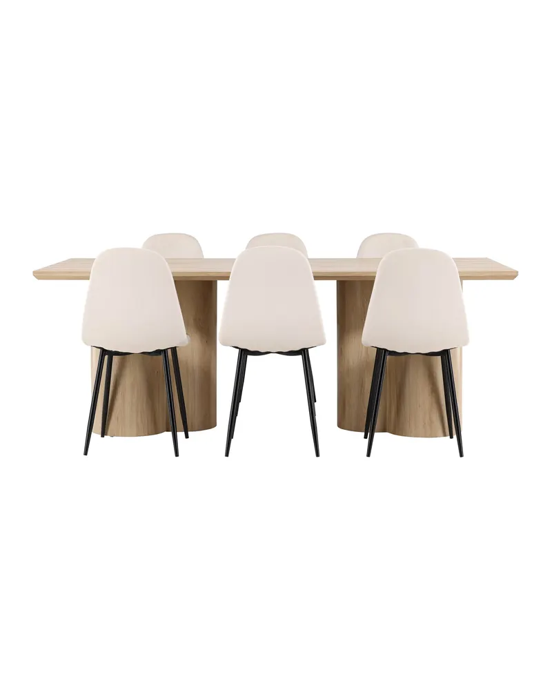 Olivia & Polar Essgruppe mit rechteckigem Esstisch und 6 Samtstühlen in Natur, Beige, Gestell Schwarz, Ansicht 9