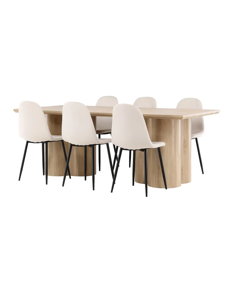 Olivia & Polar Essgruppe mit rechteckigem Esstisch und 6 Samtstühlen in Natur, Beige, Gestell Schwarz, Ansicht 10