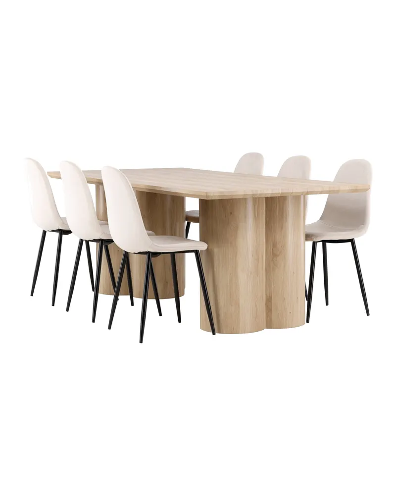 Olivia & Polar Essgruppe mit rechteckigem Esstisch und 6 Samtstühlen in Natur, Beige, Gestell Schwarz, Ansicht 11