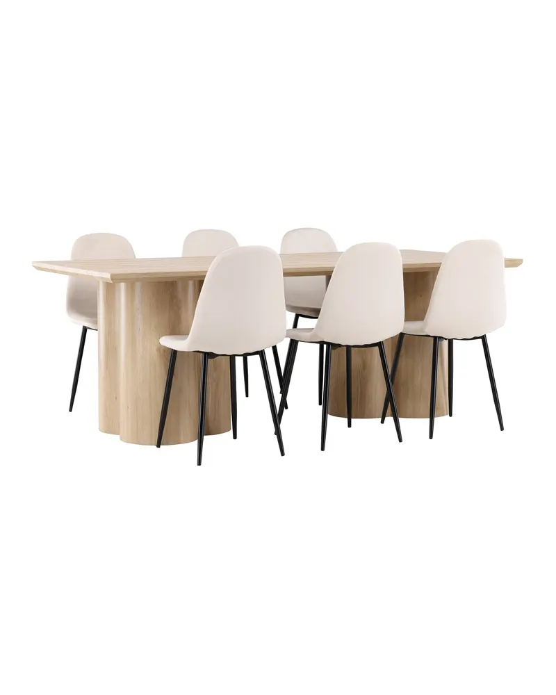 Olivia & Polar Essgruppe mit rechteckigem Esstisch und 6 Samtstühlen in Natur, Beige, Gestell Schwarz, Ansicht 12