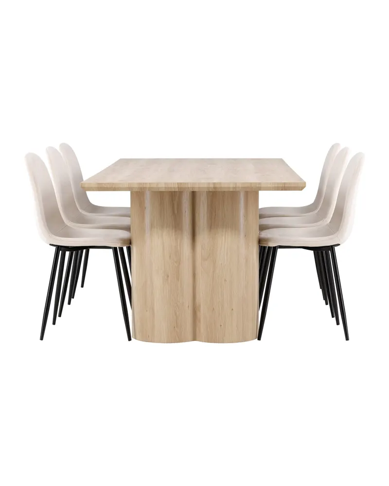 Olivia & Polar Essgruppe mit rechteckigem Esstisch und 6 Samtstühlen in Natur, Beige, Gestell Schwarz, Ansicht 3