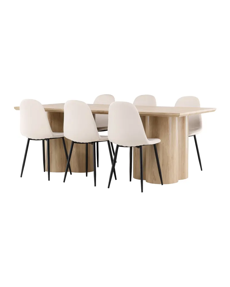 Olivia & Polar Essgruppe mit rechteckigem Esstisch und 6 Samtstühlen in Natur, Beige, Gestell Schwarz, Ansicht 4