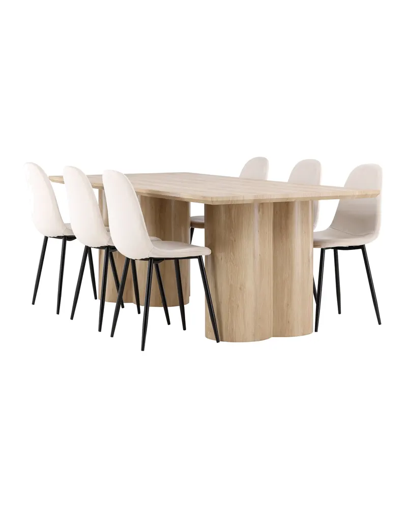 Olivia & Polar Essgruppe mit rechteckigem Esstisch und 6 Samtstühlen in Natur, Beige, Gestell Schwarz, Ansicht 5
