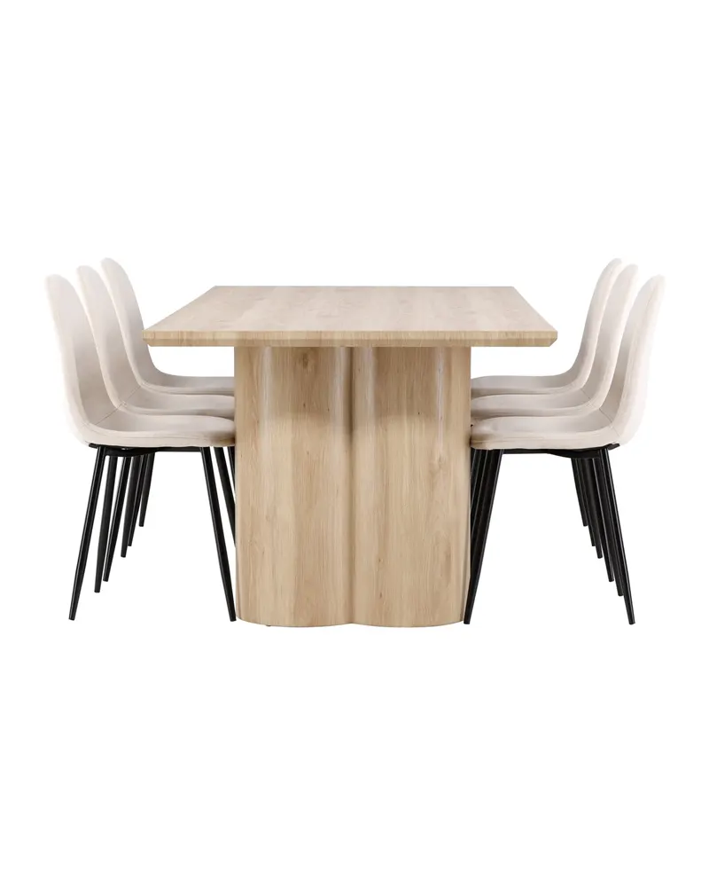 Olivia & Polar Essgruppe mit rechteckigem Esstisch und 6 Samtstühlen in Natur, Beige, Gestell Schwarz, Ansicht 6