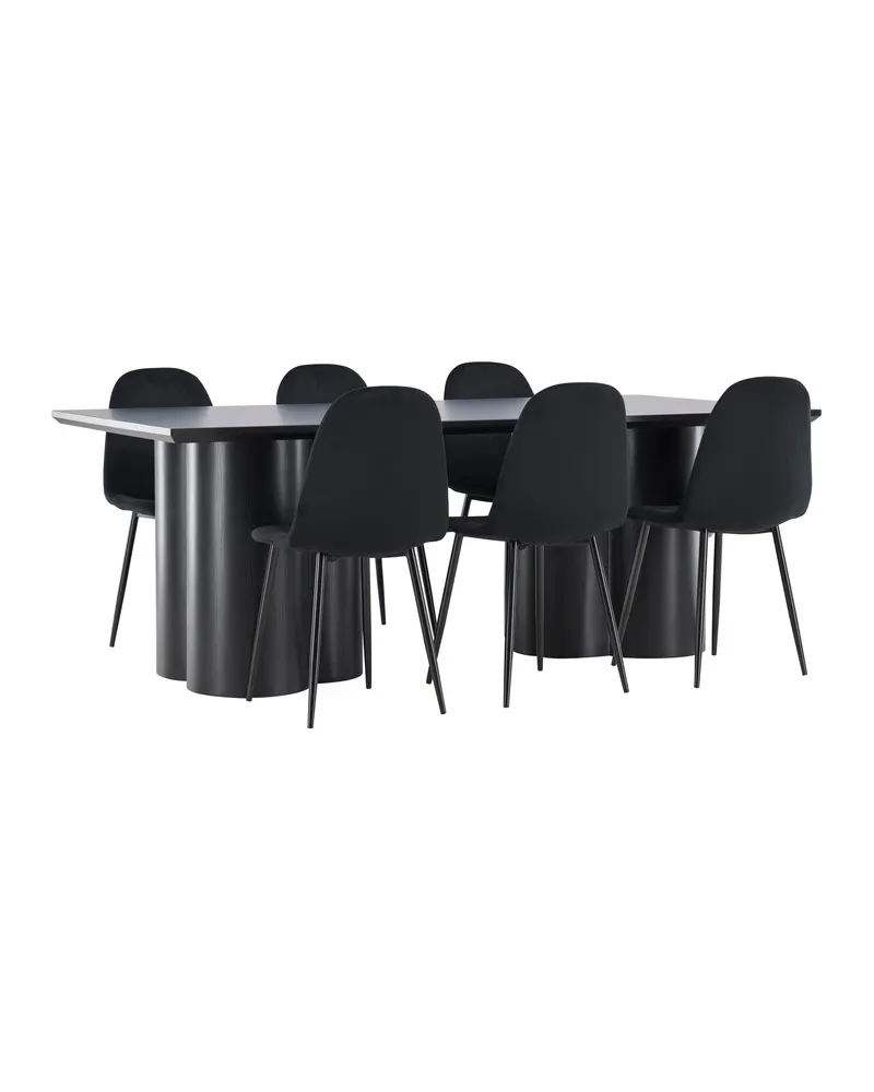 Olivia & Polar Essgruppe mit rechteckigem Esstisch und 6 Samtstühlen in Schwarz, Ansicht 7