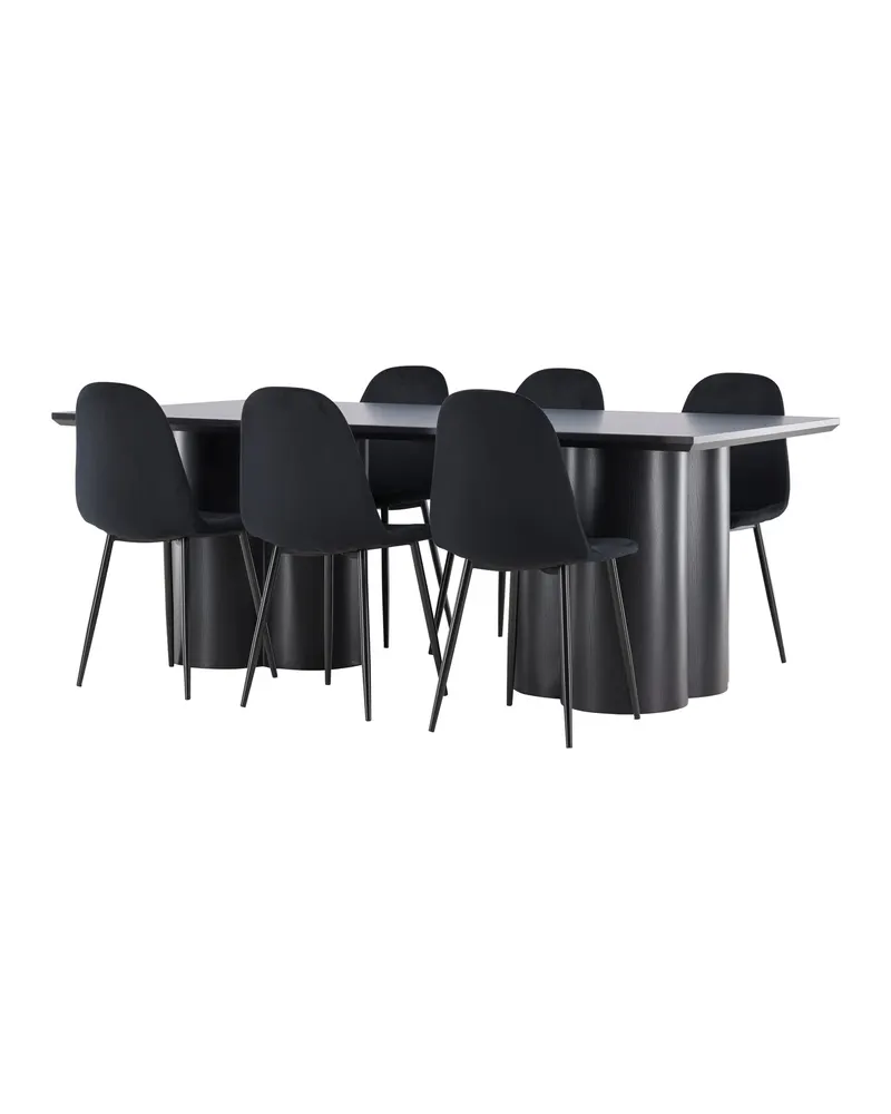 Olivia & Polar Essgruppe mit rechteckigem Esstisch und 6 Samtstühlen in Schwarz, Ansicht 9