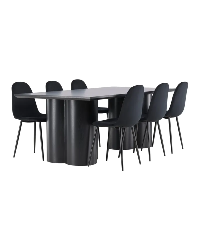 Olivia & Polar Essgruppe mit rechteckigem Esstisch und 6 Samtstühlen in Schwarz, Ansicht 11