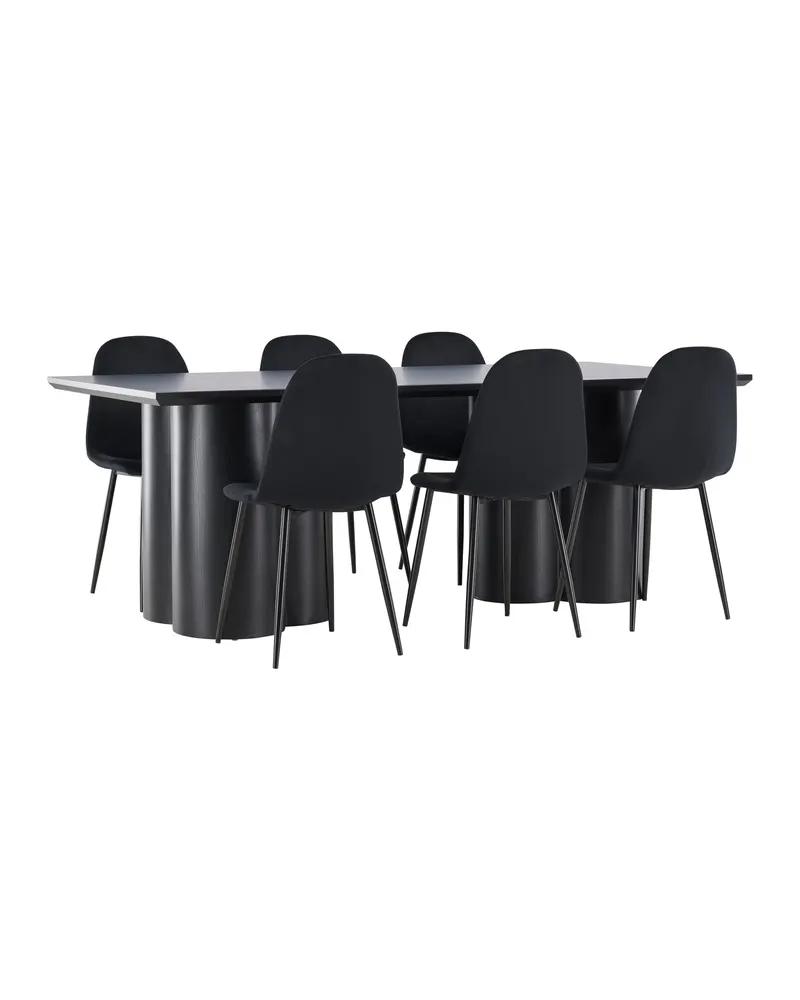 Olivia & Polar Essgruppe mit rechteckigem Esstisch und 6 Samtstühlen in Schwarz, Ansicht 12