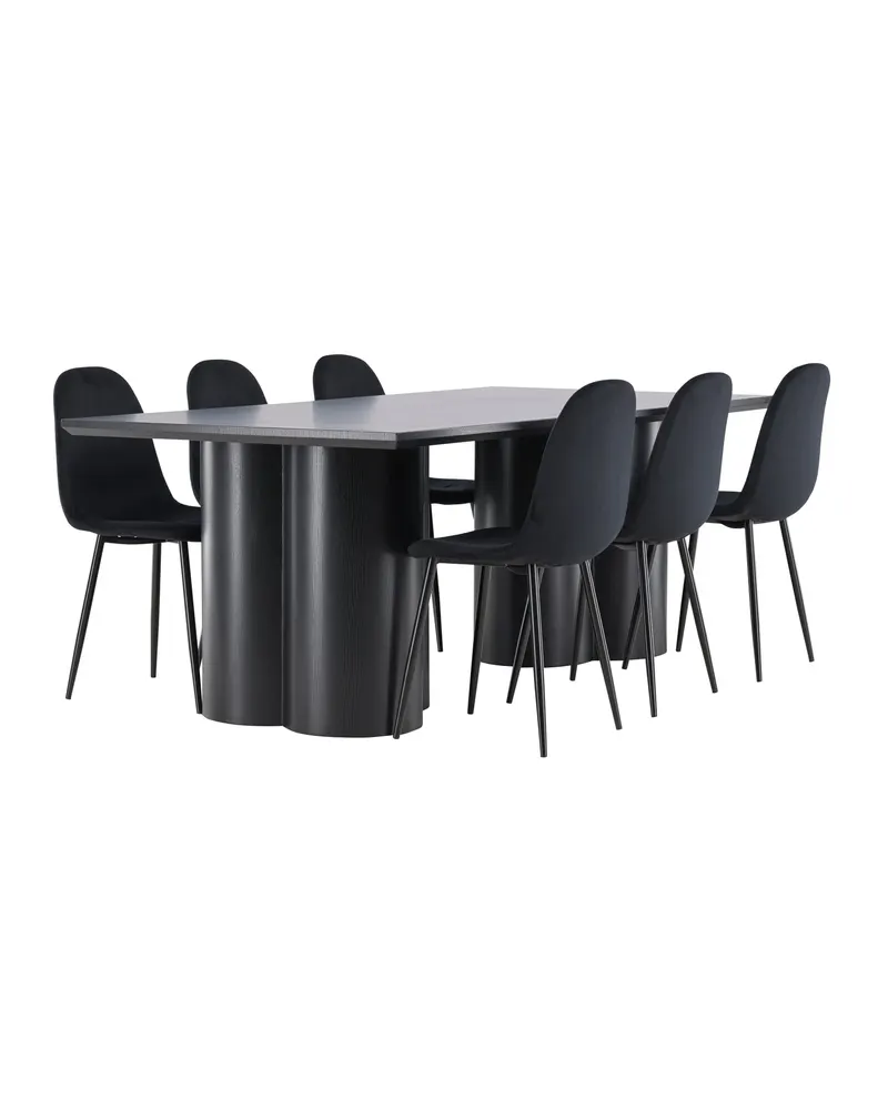 Olivia & Polar Essgruppe mit rechteckigem Esstisch und 6 Samtstühlen in Schwarz, Ansicht 6