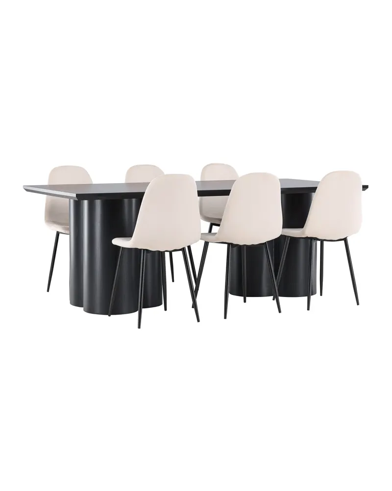 Olivia & Polar Essgruppe mit rechteckigem Esstisch und 6 Samtstühlen in Schwarz, Beige, Gestell Schwarz, Ansicht 7