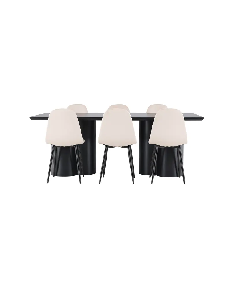 Olivia & Polar Essgruppe mit rechteckigem Esstisch und 6 Samtstühlen in Schwarz, Beige, Gestell Schwarz, Ansicht 8
