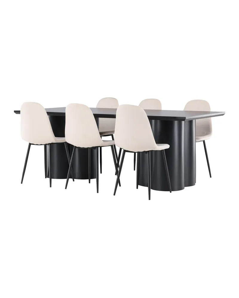 Olivia & Polar Essgruppe mit rechteckigem Esstisch und 6 Samtstühlen in Schwarz, Beige, Gestell Schwarz, Ansicht 9