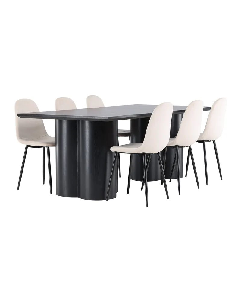 Olivia & Polar Essgruppe mit rechteckigem Esstisch und 6 Samtstühlen in Schwarz, Beige, Gestell Schwarz, Ansicht 11