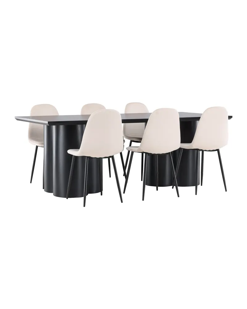 Olivia & Polar Essgruppe mit rechteckigem Esstisch und 6 Samtstühlen in Schwarz, Beige, Gestell Schwarz, Ansicht 12