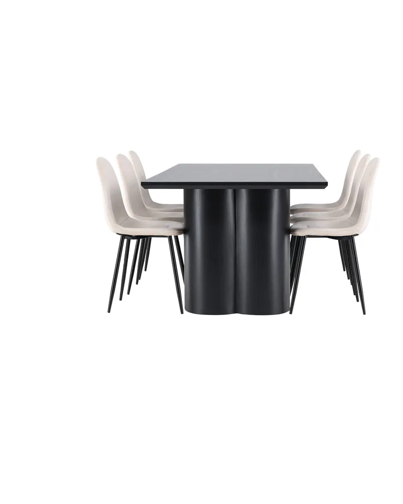 Olivia & Polar Essgruppe mit rechteckigem Esstisch und 6 Samtstühlen in Schwarz, Beige, Gestell Schwarz, Ansicht 3