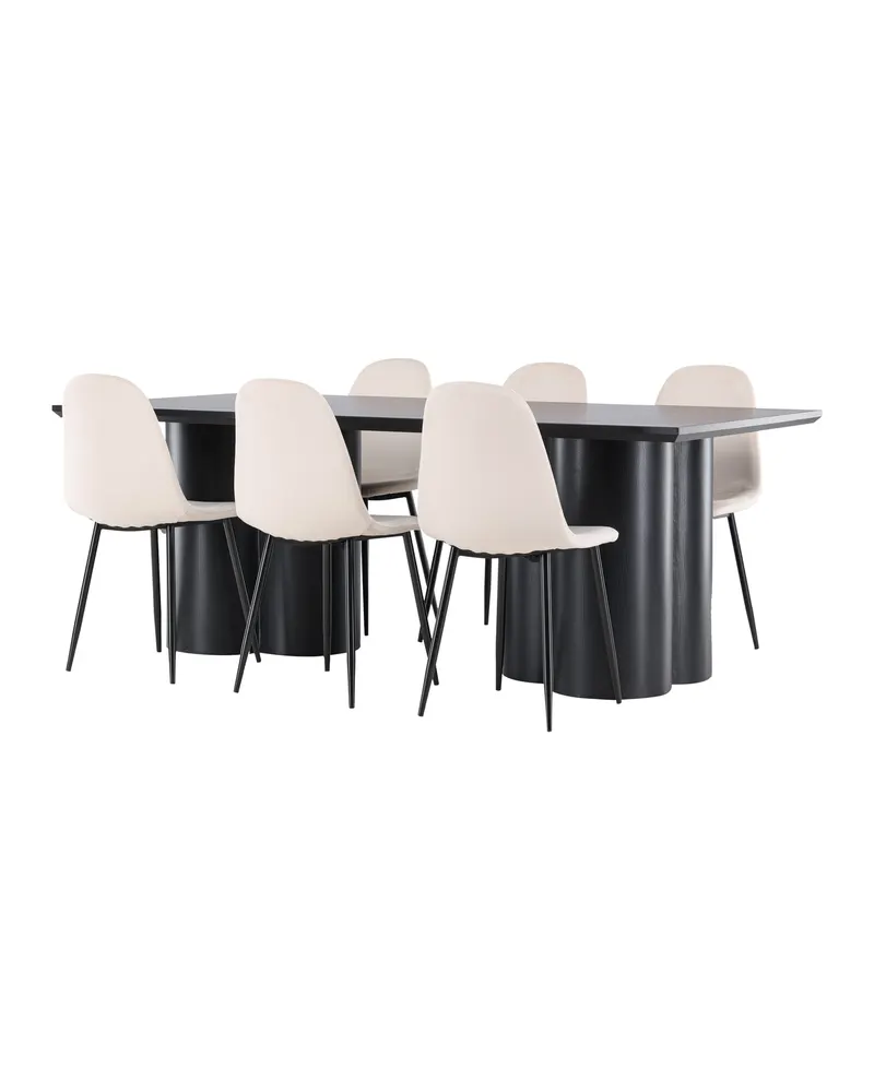 Olivia & Polar Essgruppe mit rechteckigem Esstisch und 6 Samtstühlen in Schwarz, Beige, Gestell Schwarz, Ansicht 4
