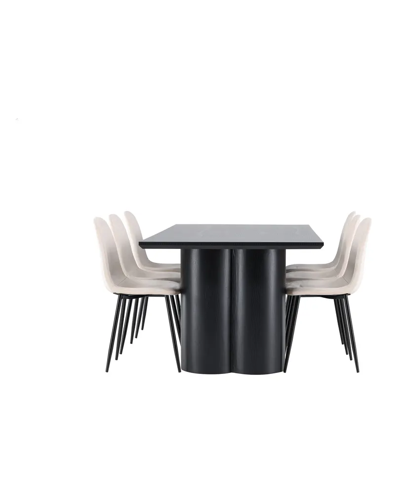 Olivia & Polar Essgruppe mit rechteckigem Esstisch und 6 Samtstühlen in Schwarz, Beige, Gestell Schwarz, Ansicht 5