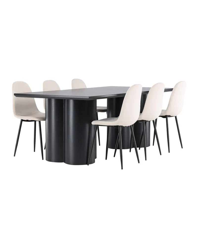 Olivia & Polar Essgruppe mit rechteckigem Esstisch und 6 Samtstühlen in Schwarz, Beige, Gestell Schwarz, Ansicht 6