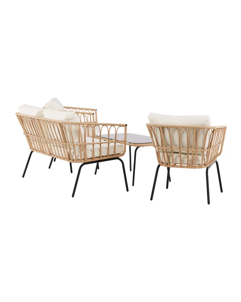 Ortigia Gartenlounge mit Sofa, zwei Sesseln und Glastisch, Ansicht 11