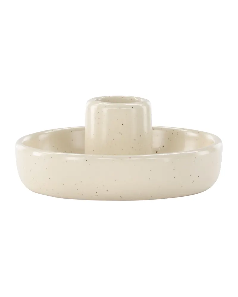 Otis flacher Kerzenständer mit Schale aus Steinzeug, Beige