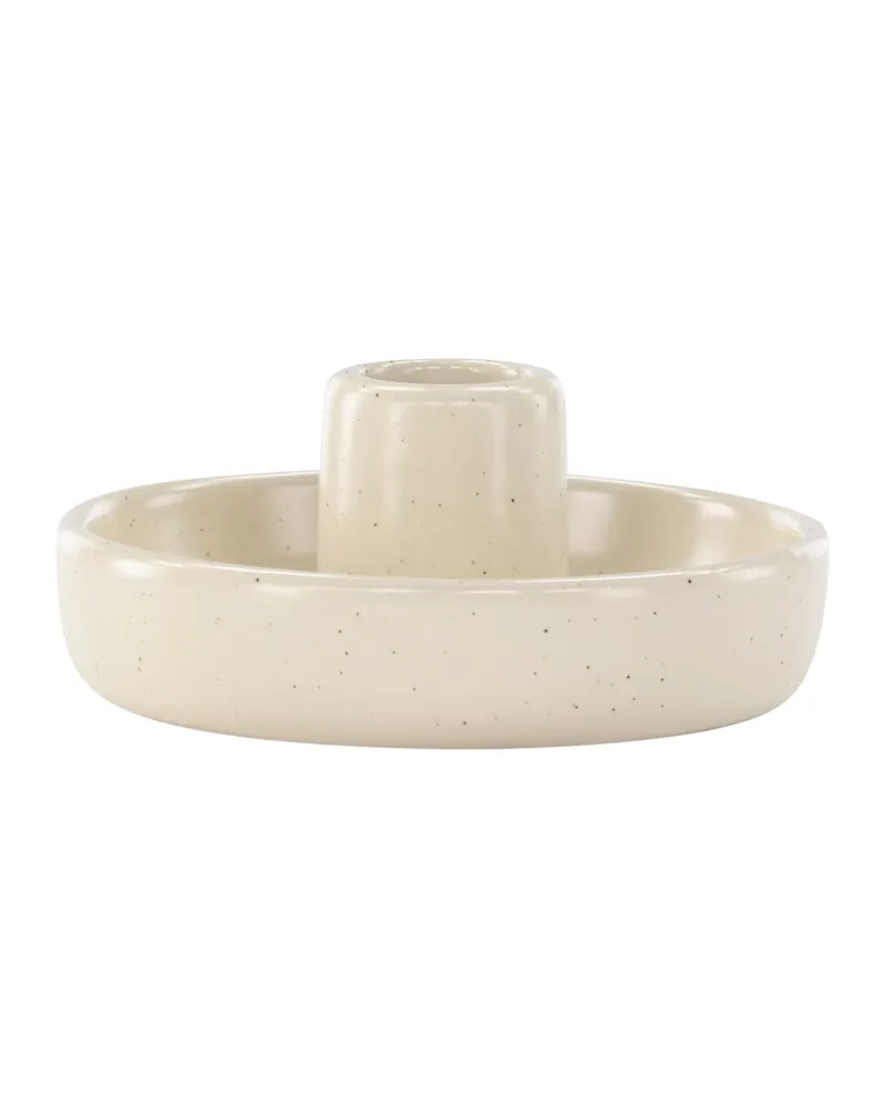 Otis flacher Kerzenständer mit Schale aus Steinzeug in Beige, Ansicht 8