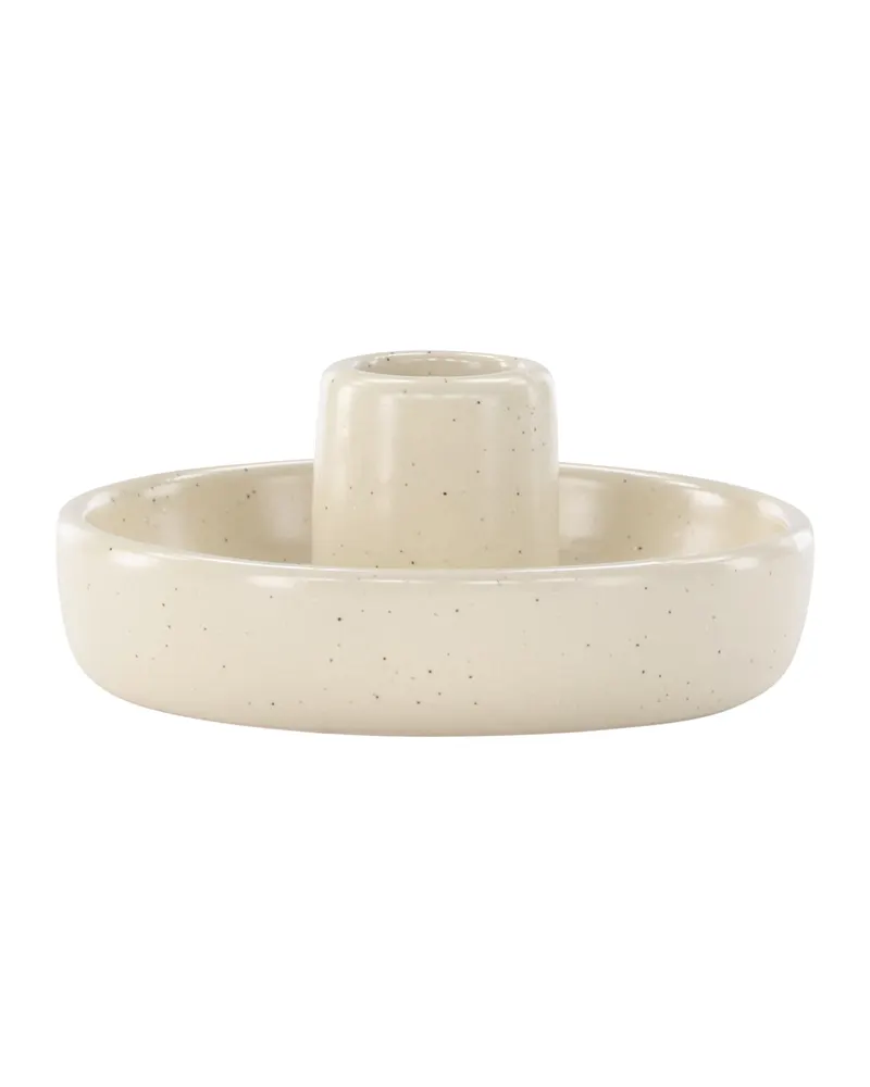 Otis flacher Kerzenständer mit Schale aus Steinzeug in Beige, Ansicht 9