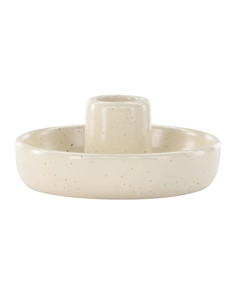 Otis flacher Kerzenständer mit Schale aus Steinzeug in Beige, Ansicht 10