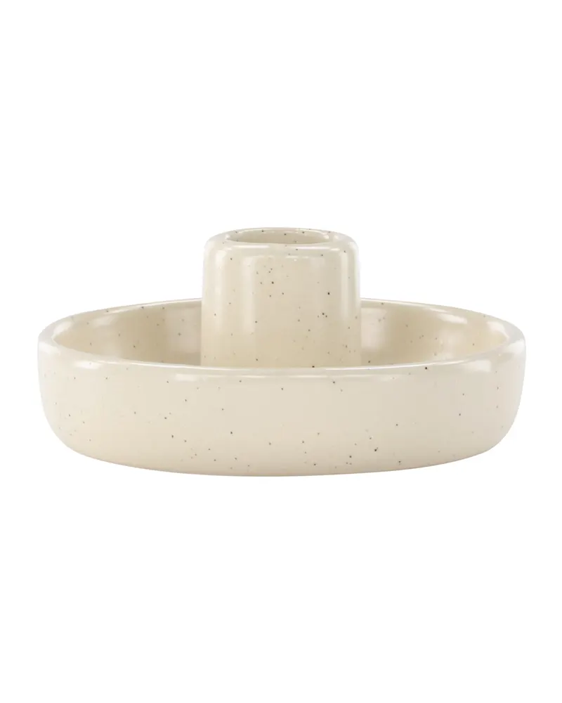 Otis flacher Kerzenständer mit Schale aus Steinzeug in Beige, Ansicht 11