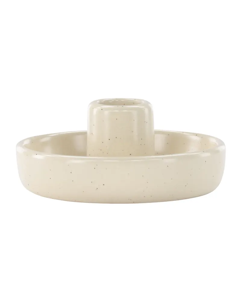 Otis flacher Kerzenständer mit Schale aus Steinzeug in Beige, Ansicht 12