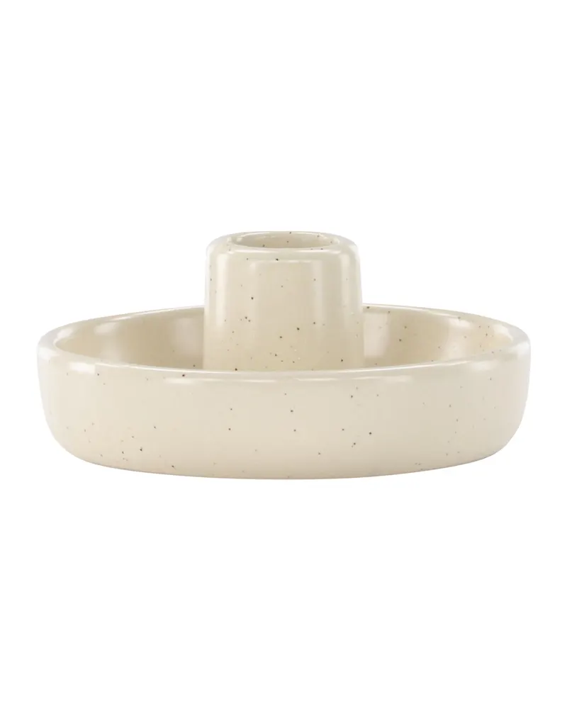 Otis flacher Kerzenständer mit Schale aus Steinzeug in Beige, Ansicht 2